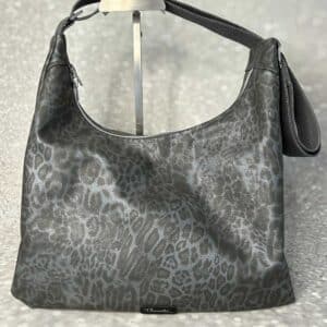 grau-schwarze Kunstleder-Tasche mit Leo-Muster